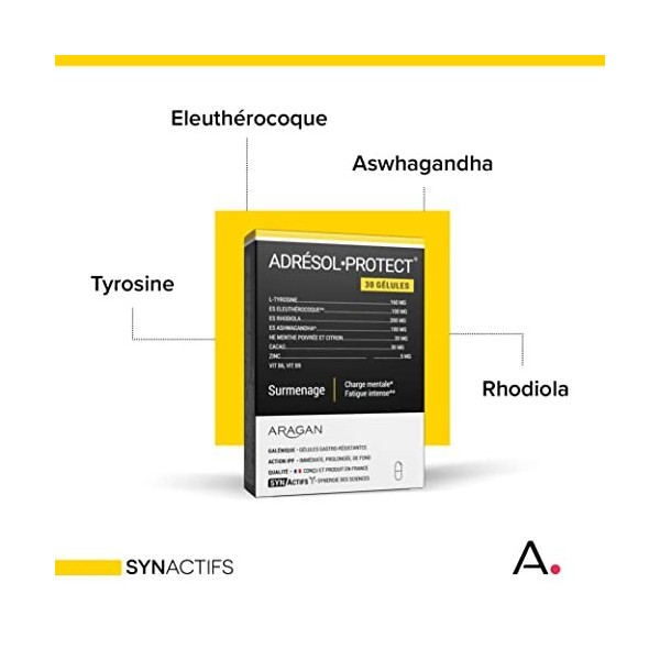 ARAGAN - Synactifs - AdresolProtect - Complément Alimentaire Surmenage & charge mentale - Zinc, Rhodiola, Ashwagandha, Eleuth