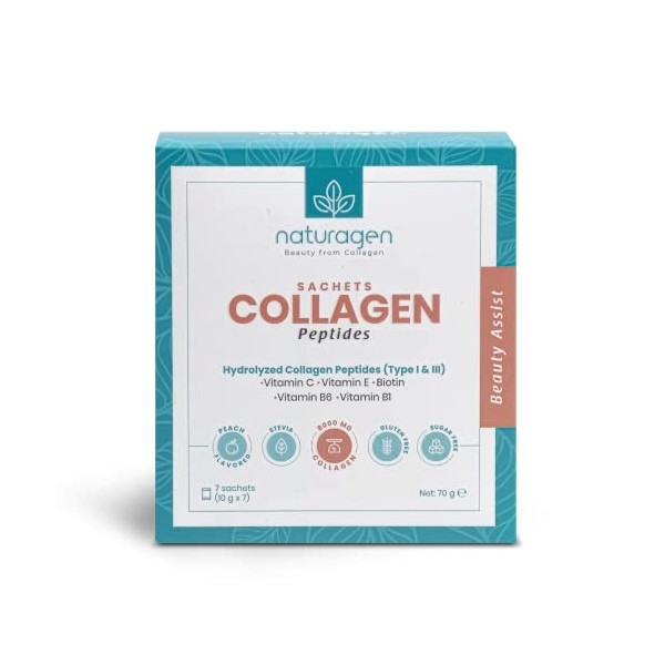 Naturagen Sachets de peptides de collagène - 7 sachets - 8000 mg de collagène hydrolysé - 7 jours- Supplément de collagène de