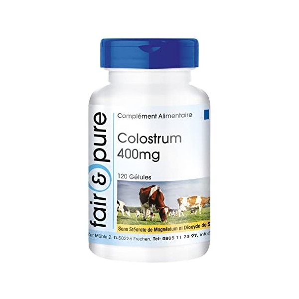 Fair & Pure® - Colostrum 400mg - 120 gélules de Fair & Pure - standardisé à 30% dimmunoglobuline G - hautement dosé et biodi