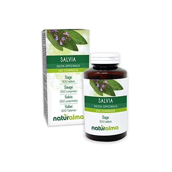 Sauge Salvia officinalis feuilles Naturalma | 150 g | 300 comprimés de 500 mg | Complément alimentaire | Naturel et Végétal