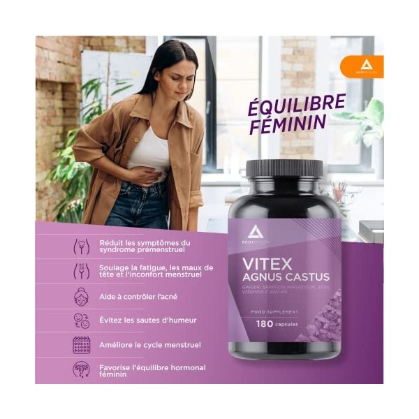 Bodyathlon- Gattilier Vitex Agnus Castus – 180 Capsules– Female Balance– Équilibre hormonal – Équilibre hormonal féminin – Av