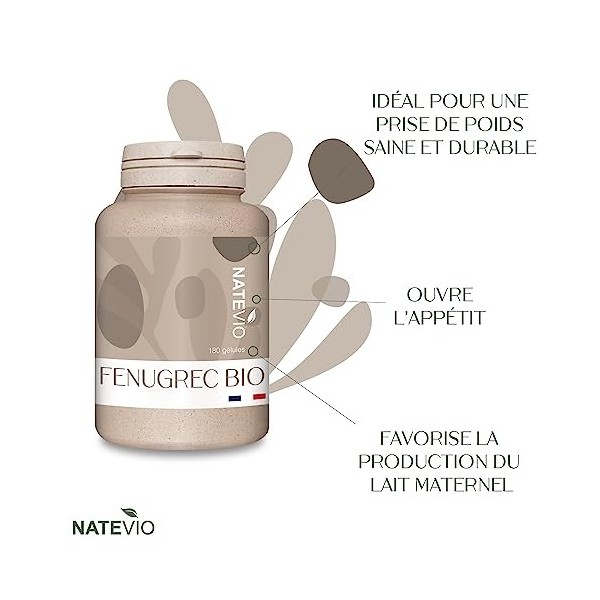 Fenugrec Bio - 100% Naturel - Pilulier de 180 gélules - Vitamine allaitement - Ménopause - Fenugrec poitrine - Fabriqué en Fr