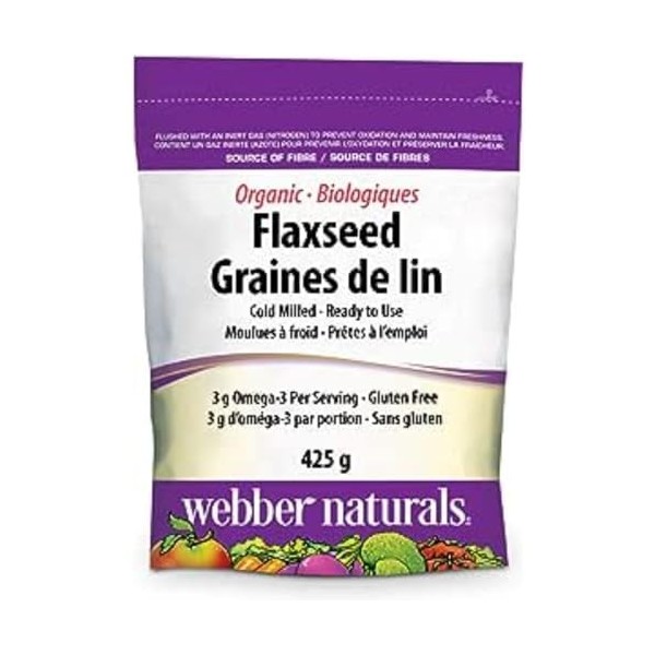 Webber Naturals Flaxseed, Ground, Certified Organic, 120 mg, 425 g