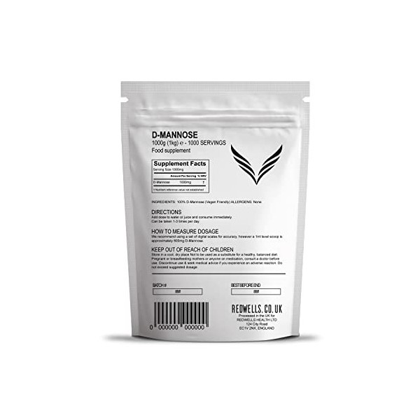 D mannose poudre REDWELLS cystite et infections urinaires Soutien Vegan - Paquet 1 kg