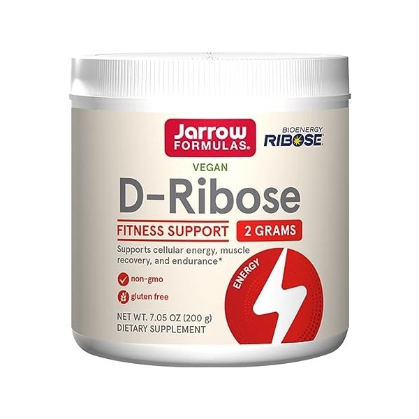 Jarrow Formulas, D-Ribose, 2.000mg par Jour, Hautement Dosé, 200g Poudre végétalienne, Testé en Laboratoire, Sans Gluten, Vég