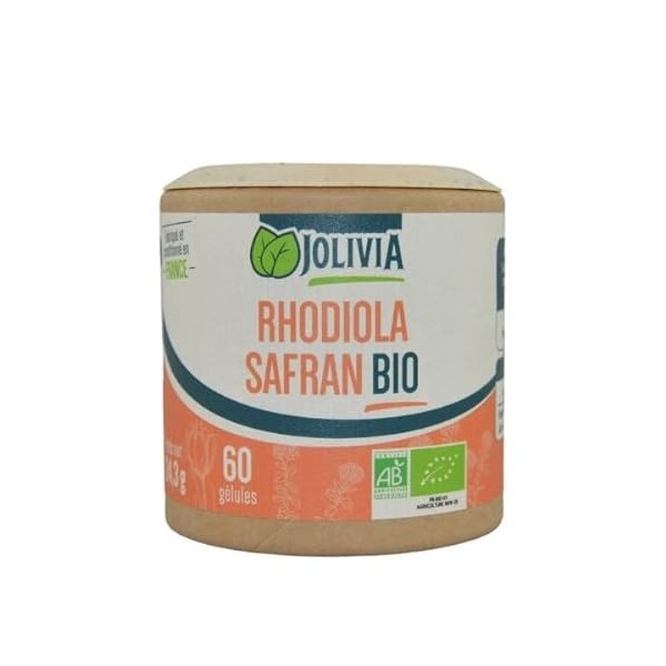 Rhodiola Safran Bio - 60 gélules végétales de 30 mg | Format Gélule | Complément Alimentaire | Vegan | Fabriqué en France