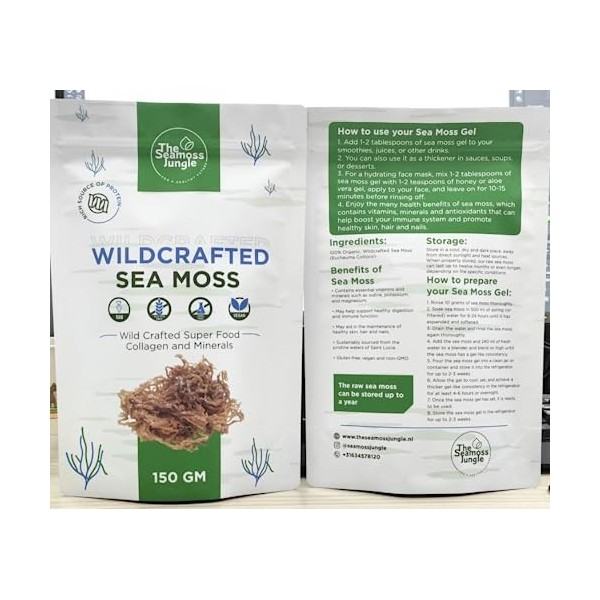 The Seamoss Jungle - Raw Sea moss - Saint Lucia - Wildcrafted - Organisch - Natural - Vegan - 150 Gram