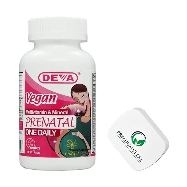 PremiumVital, Deva, Vegan Prenatal Multivitamines et Minéraux, 90 Comprimés végétaliens, avec Pilulier Pratique, Testé en Lab