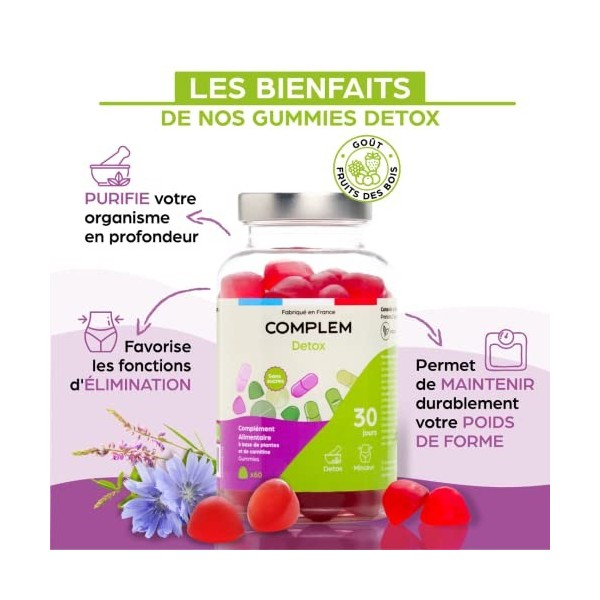 60 Gummies Détox - Radis Noir et Desmodium - Complément alimentaire Sans Sucres - Vegan - Fabriqué en France - Cure 1 mois - 