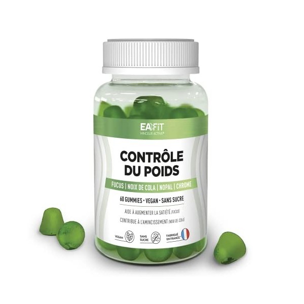 Eafit CONTRÔLE DU POIDS - Gummies - Sans sucres - Vegan - Augmente la satiété - Amincissement - Cure 1 mois - 60 Gummies - Fa