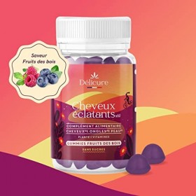 GUMMIES CHEVEUX SANS SUCRE DELICURE - Complément Alimentaire Naturel, Vegan, sans sucre - Peau, ongles, cheveux - Biotine, My