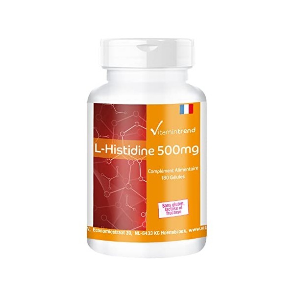 Extrait de L-Histidine - Haute Dose - Vegan - 180 Gélules - Complément alimentaire | Vitamintrend®