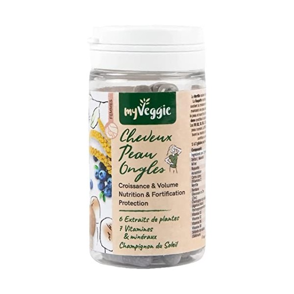 myVeggie - Cheveux Peau Ongles - Croissance, Volume Nutrition, Fortification, Protection - Extraits De Plantes, Vitamines & M