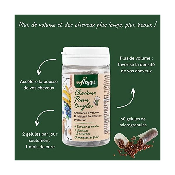 myVeggie - Cheveux Peau Ongles - Croissance, Volume Nutrition, Fortification, Protection - Extraits De Plantes, Vitamines & M