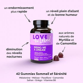 Gummies Sommeil et Sérénité “Bring Me a Dream” | 42 Gommes Vegan | Complément Alimentaire à base de Mélatonine, Safran, Mélis