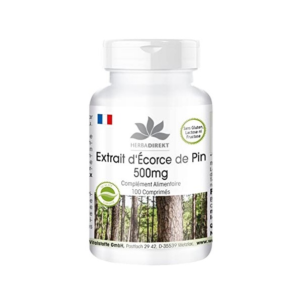 Extrait décorce de pin 500mg - hautement dosé - vegan - 100 comprimés - avec vitamine C | HERBADIREKT by Warnke Vitalstoffe