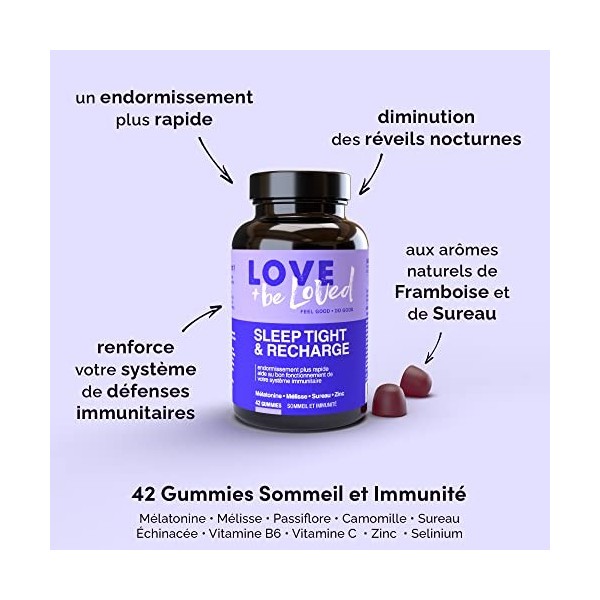 Gummies Sommeil et Immunité “Sleep Tight & Recharge” | 42 Gommes Vegan | Complément Alimentaire à base de Mélatonine, Mélisse