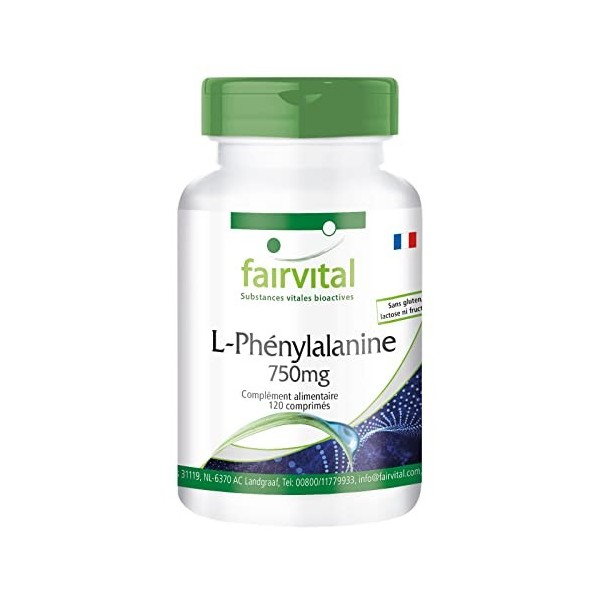 Fairvital | L-Phenylalanine 750mg - Boite pour 4 Mois - VEGAN - Fortement dosé - 120 Comprimés - Acide animé essentiel