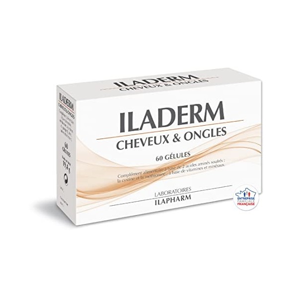 Laboratoires Ilapharm - ILADERM CHEVEUX ET ONGLES, Acide aminés, Vitamines et Minéraux- Fortifiant - Boîte de 60 gélules