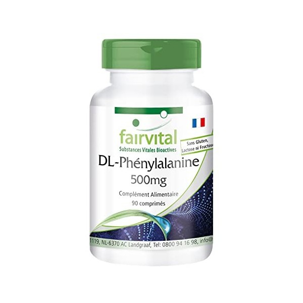 Fairvital | DL-phénylalanine 500mg - boite de 3 mois - VEGAN - Fortement dosé - 90 comprimés - DLPA