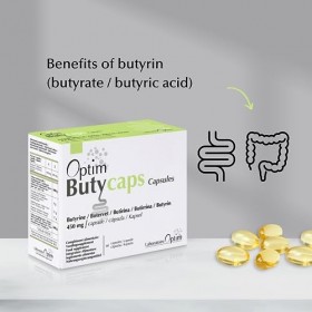 Offre 3 boites - Optim Butycaps Capsules 60 gélules | Acide butyrique - Butyrate - Butyrine liquide 450mg | Transit, Côlon & 