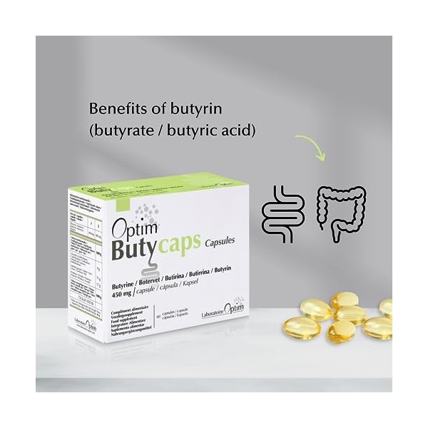 Offre 3 boites - Optim Butycaps Capsules 60 gélules | Acide butyrique - Butyrate - Butyrine liquide 450mg | Transit, Côlon & 