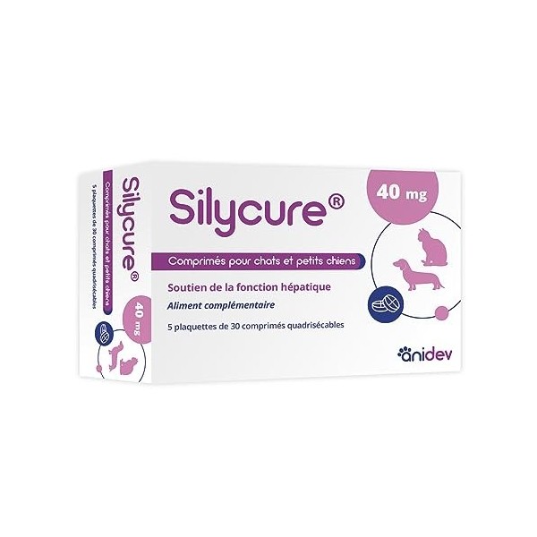 Anidev - Silycure 40mg - Apport Silybine - Complément Alimentaire pour Chien Et Chat - Boite De 5x30 CPS