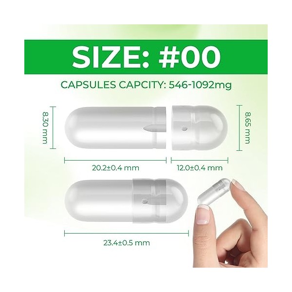 Gélules vides végétales Angtai JN Capsules végétales transparentes 100 unités , capsules vides remplies taille 00,avec cuillè