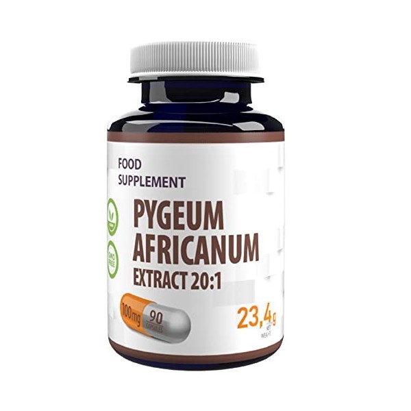 Pygeum Africanum 20000mg Equivalent 100mg dextrait 20:1 90 Capsules végétaliennes, Haute résistance, standardisé à 13% de 