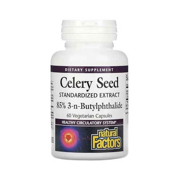 Natural Factors, Celery Seed Graines de Céleri , 70mg, Hautement Dosé, 60 Capsules végétaliennes, Testé en Laboratoire, Végé