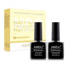 AIMEILI Primer et Déshydrateur pour Ongle, Primer sans Acide et Déshydraté la Préparation Ongles, pour Vernis à Ongles UV, Po