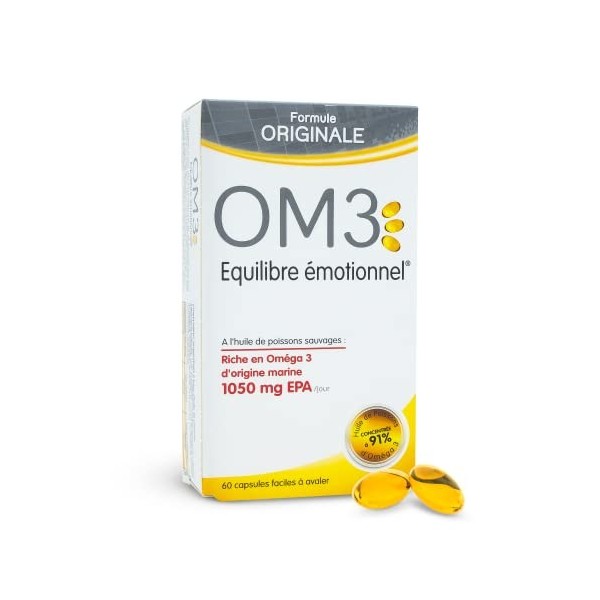 OM3 - Équilibre Émotionnel Formule Originale -Huile de poissons concentrée à 91% dOméga-3 - 60 capsules