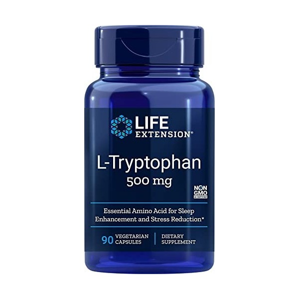 Life Extension, L-Tryptophane, 500mg, Hautement Dosé, 90 Capsules végétaliennes, Testé en Laboratoire, Sans Gluten, Végétarie