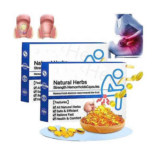 Heca Natural Herbal Strength Hemorrhoid Capsules, Capsules naturelles de soulagement des hémorroïdes, Traitement rapide des h