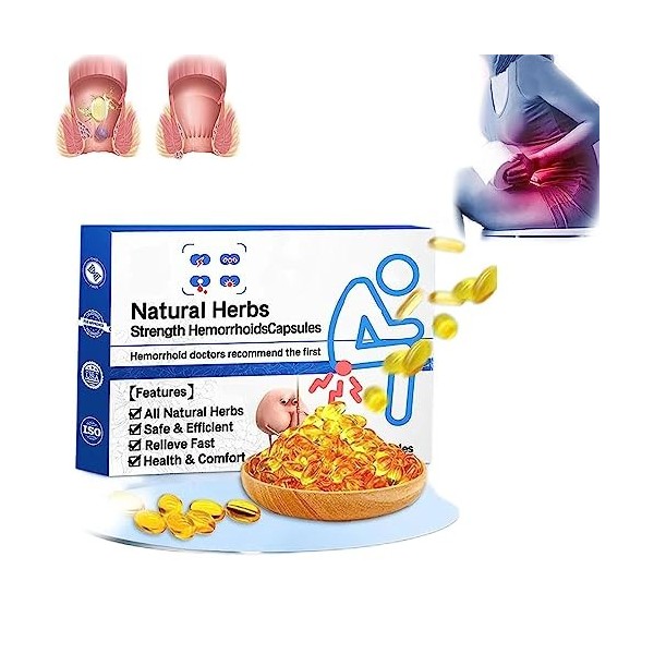 Heca Natural Herbal Strength Hemorrhoid Capsules, Capsules naturelles de soulagement des hémorroïdes, Traitement rapide des h