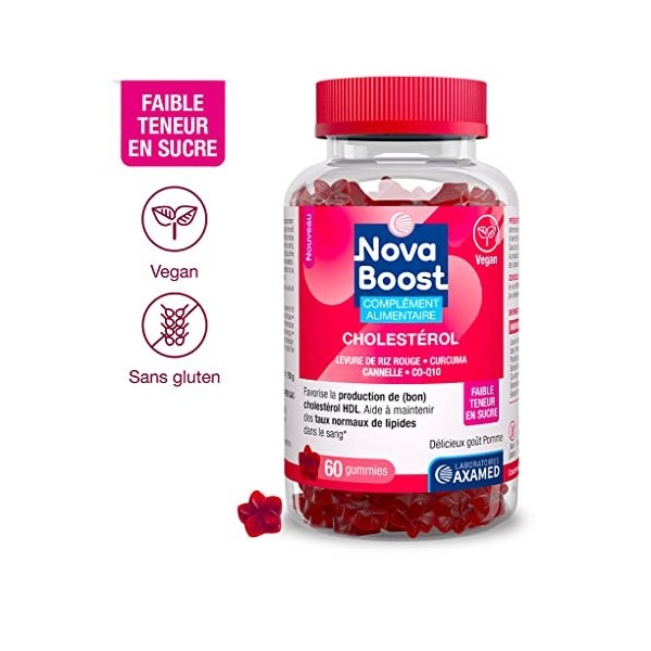 Novaboost - Complément Alimentaire - Gummies Cholestérol - Saveur Pomme Faible Teneur en Sucre - Vegan & Sans Gluten - Cure d