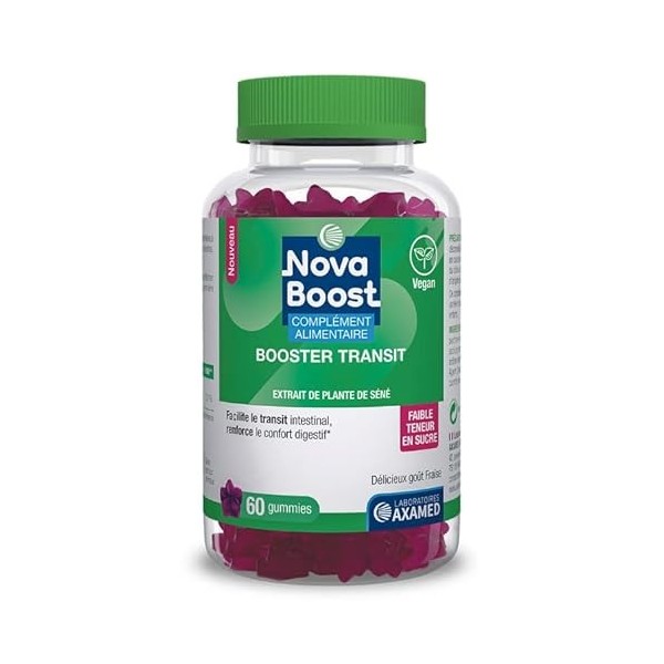 Novaboost - Complément Alimentaire - Gummies Booster Transit - Saveur Fraise Faible Teneur en Sucre - Vegan & Sans Gluten - C