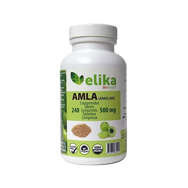 BIO Amla Elikafoods® BIOLOGIQUE. 240 comprimés de 500mg. Renforce les cheveux et la peau. Contient de la vitamine C, des miné