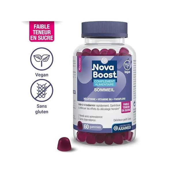 Novaboost - Complément Alimentaire - Gummies Sommeil - Saveur Coca Faible Teneur en Sucre - Vegan & Sans Gluten - Cure de x60