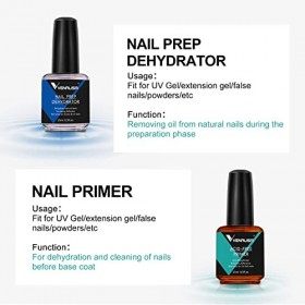 VENALISA Primer et Déshydrateur pour Ongle 15ml*2pcs Primer Ongle Vernis Semi Permanent et Nail Déshydrateur Set pour Vernis 