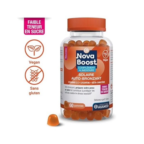 Novaboost - Complément Alimentaire - Gummies Auto-Bronzant - Saveur Cola Faible Teneur en Sucre - Vegan & Sans Gluten - Cure 