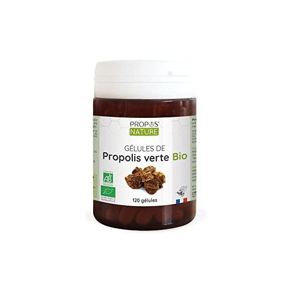 Gélules Végétale Propolis Verte Bio - enveloppe végétale - Dosées à 100mg/gélule - 60 gélules - Sans colorant ni conservateur