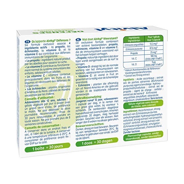 Alvityl - Gélules Défenses immunitaires - Echinacées, Propolis, Vitamines C&D - Dès 12 ans - 30 gélules