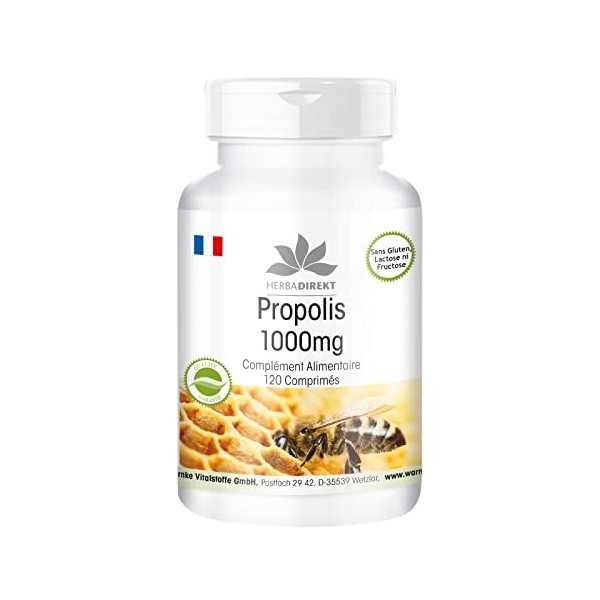 Propolis 1000mg - dosage élevé - 120 comprimés - avec 3% de Galangin | HERBADIREKT by Warnke Vitalstoffe