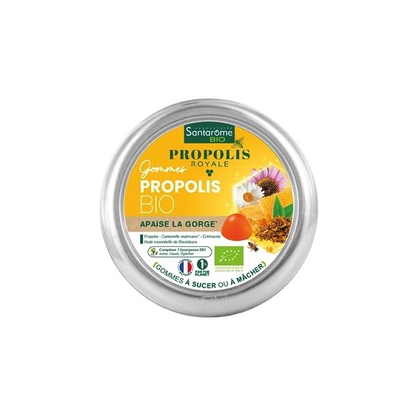 Santarome Bio - Gommes Propolis Bio - Apaise la gorge - Complément alimentaire immunité - Plantes & Propolis - 45 Gommes à mâ