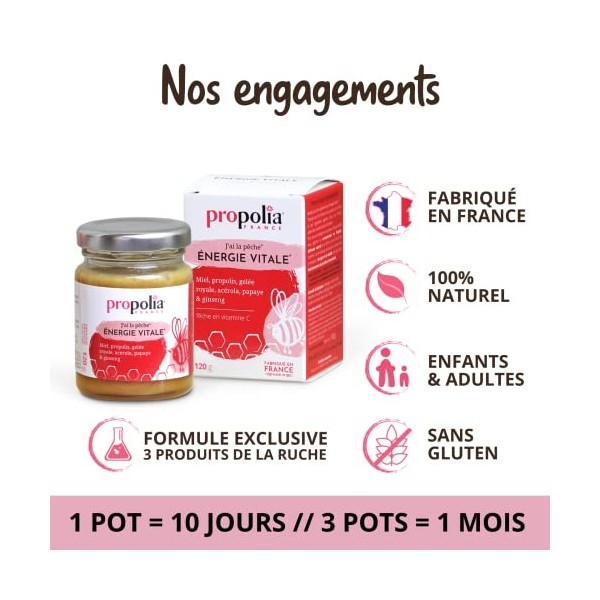 PROPOLIA - Énergie Vitale - Miel / Propolis / Gelée Royale / Acérola / Papaye / Ginseng - Tonus et immunité - Complément alim