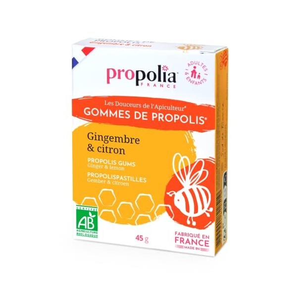 PROPOLIA - Bio - Gommes de Propolis / Gingembre / Citron - Apaise la gorge et rafraîchit lhaleine - Complément alimentaire -