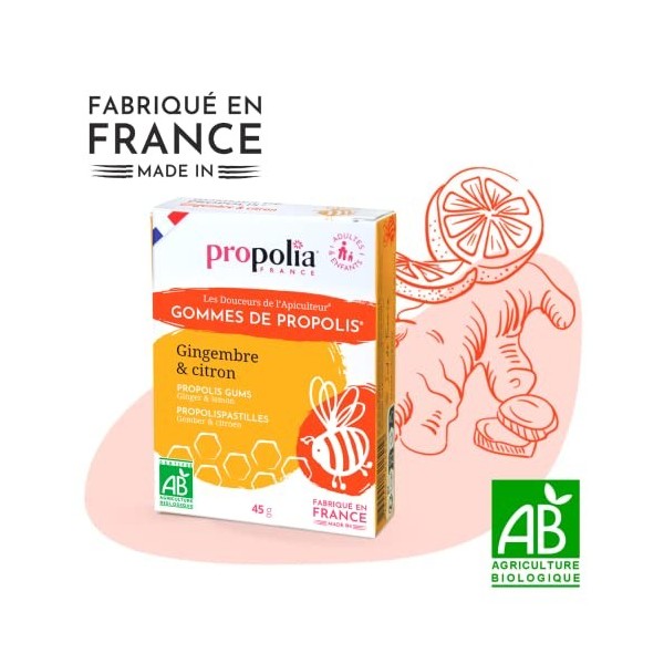 PROPOLIA - Bio - Gommes de Propolis / Gingembre / Citron - Apaise la gorge et rafraîchit lhaleine - Complément alimentaire -