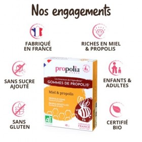 PROPOLIA - Bio - Gommes de Propolis et Miel - Apaise les maux de gorge et rafraîchit lhaleine - Complément alimentaire - Fab
