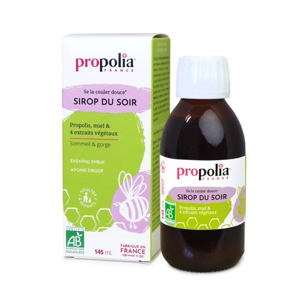 PROPOLIA - Bio - Sirop Sommeil et Gorge - Propolis / Miel / Coquelicot - Meilleur Sommeil et Gorge apaisée - Enfants et Adult